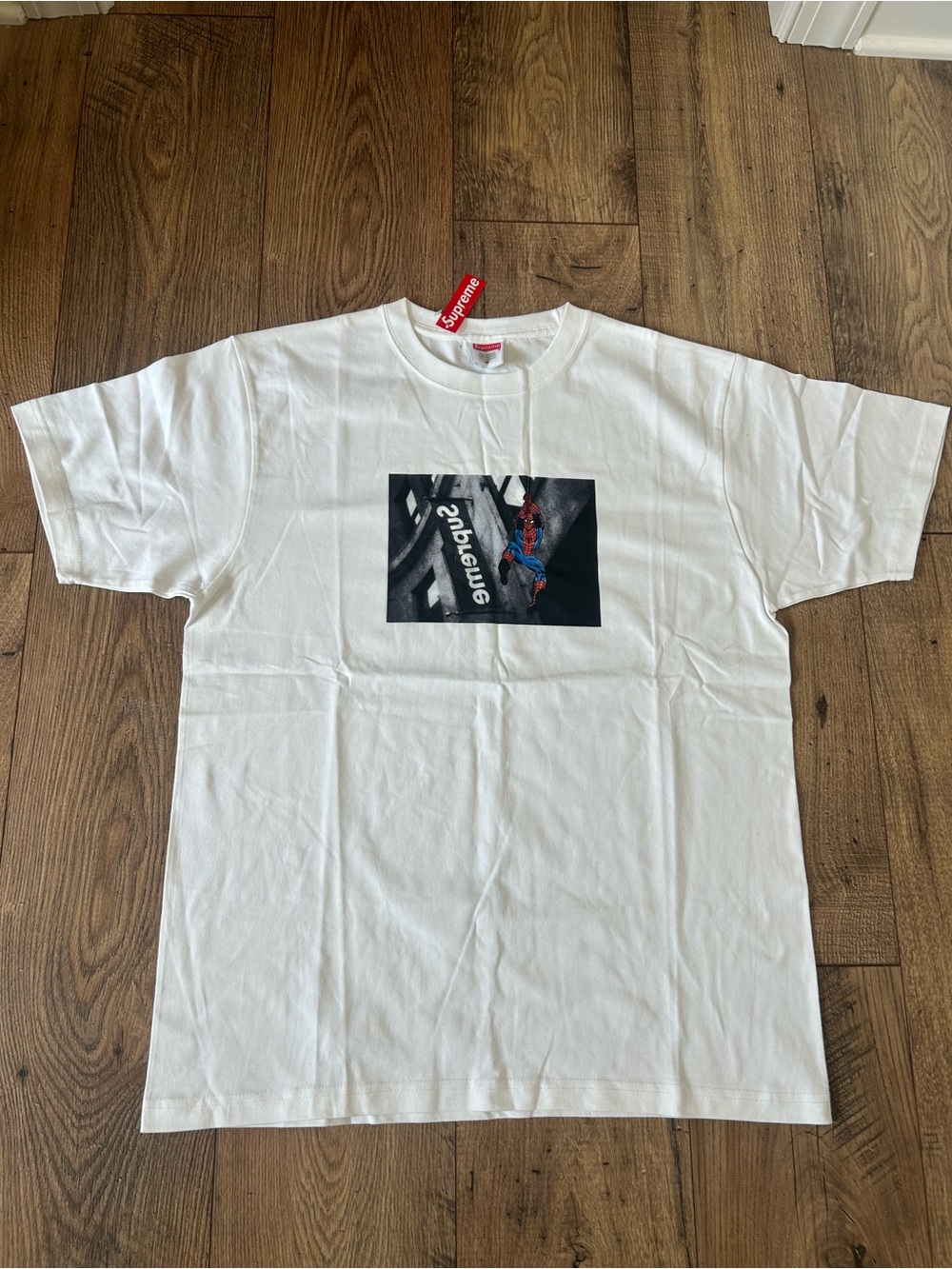 Supreme White Tee with Red Box Logo Tag